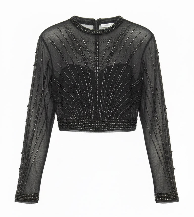 Blusa Malla Brillos Manga Larga