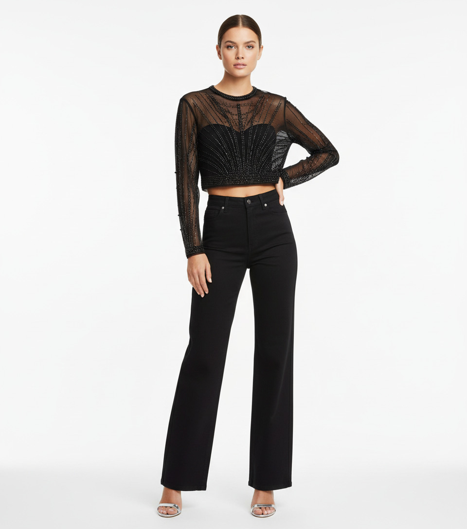 Blusa Malla Brillos Manga Larga