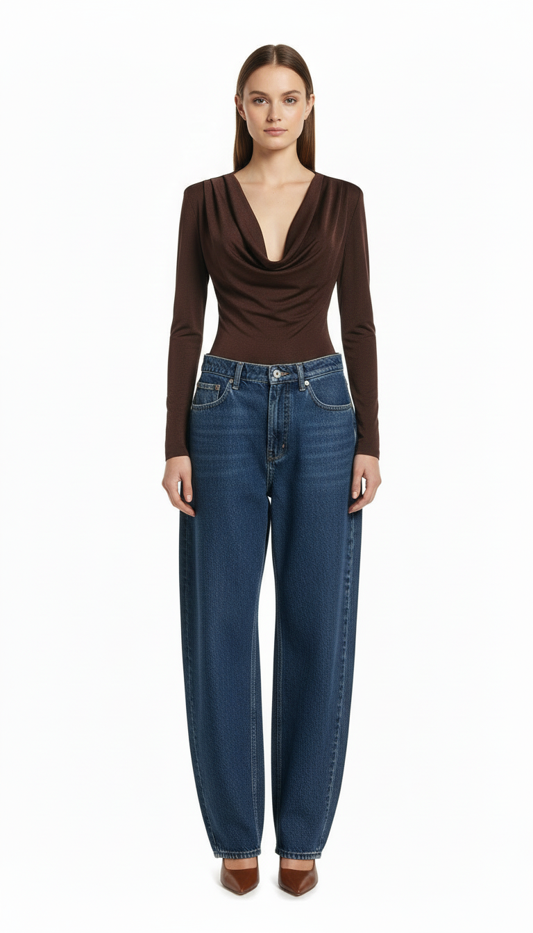 Body Manga Larga Marrón Negro